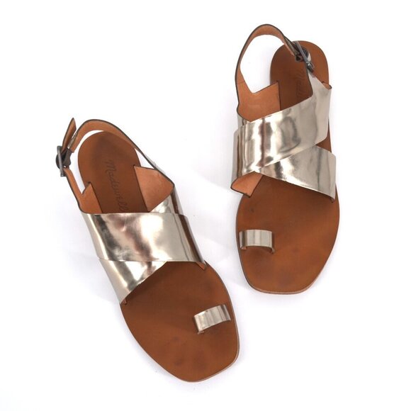 Madewell Toe Ring Crossover Leather Sandals Slingback Flats Silver Women's 7.5 - Picture 1 of 7
